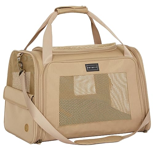 Petsfit Transportbox Katze Hund faltbar Transporttasche Hundetasche für Katzen Hunde, Hochwertige Tragetasche Flugtasche Hund Katze mit Schultergurt und weiches expandierbare Kissen,groß von Petsfit