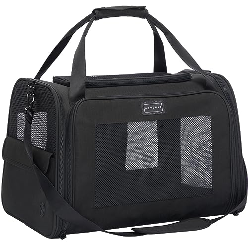 Petsfit Transportbox Katze Hund faltbar Transporttasche Hundetasche für Katzen Hunde, Hochwertige Tragetasche Flugtasche Hund Katze mit Schultergurt und weiches expandierbare Kissen, groß von Petsfit