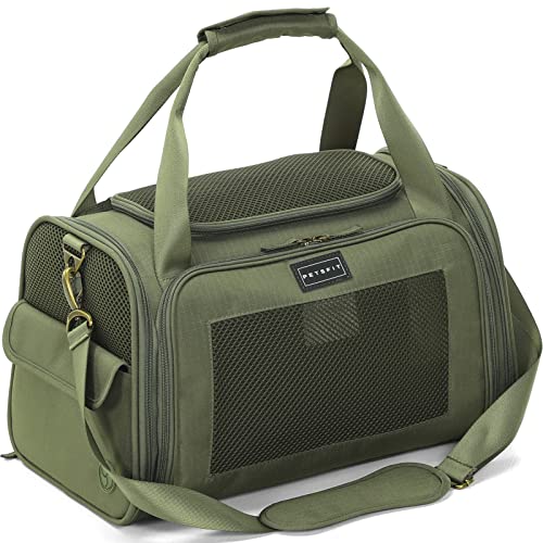 Petsfit Transportbox Katze Hund faltbar Transporttasche Hundetasche für Katzen kleine Hunde, Hochwertige Tragetasche Flugtasche Hund Katze mit Schultergurt und weiches expandierbare Kissen von Petsfit