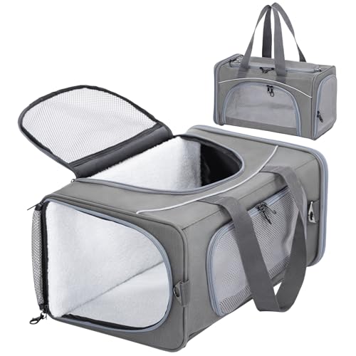 Petsfit Transporttasche Katze & Hundetasche Flugzeug | Flugtasche für Hunde & Transportbox Katze | Flugtaugliche Haustiertasche | Sicherer Transport in Auto, Flugzeug und Bahn, M/Grau von Petsfit