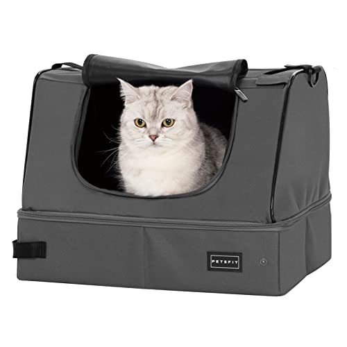 Petsfit Upgrade Tragbare Katzentoilette für mittelgroße Katzen und Kätzchen, auslaufsicher, leicht, faltbar (grau (mit Deckel), 43,2 cm L x 33 cm B x 32,5 cm H von Petsfit