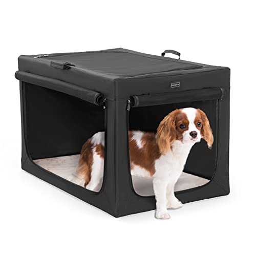 Petsfit Weiche Hundebox, Reisebox, 61 cm, mit dicker Matte, verstellbarer Stoffhülle, atmungsaktive Netztüren, Hunde-Reisebox, 66 cm L x 49 cm B x 46 cm H, Schwarz von Petsfit