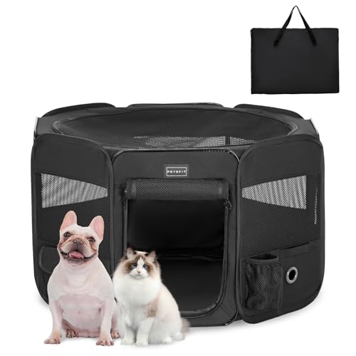 PETSFIT faltbar Welpenauslauf Tierlaufstall für Kleintiere Hunde Katzen,Hundelaufstall Freigehege mit Wasserdichter Boden,Pop-up System Kausicheres Design,Schwarz,S,75 * 68 * 42cm von Petsfit