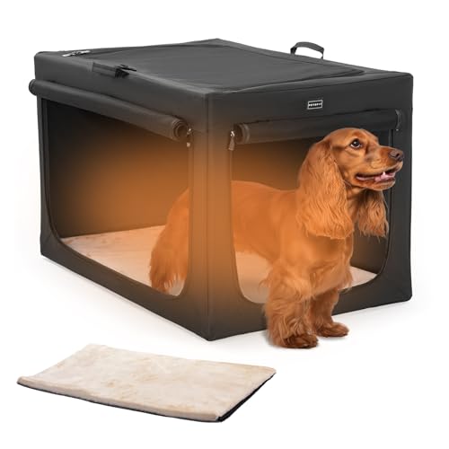 Petsfit Zusammenklappbare und tragbare Hundebox, 3 Türen mit Fleece-Bett, weiche Seiten, große Belüftung, Haustierhaus, schwarz, 76,2 cm von Petsfit