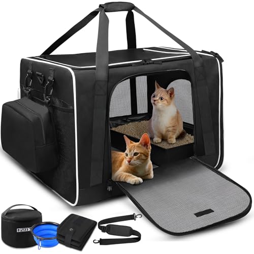 Petskd Große Katzentragetasche 61x43.2x43.2 cm, Katzentrage für Autoreisen mit tragbarer Katzentoilette und Schüssel, Haustier-Reisetasche für 2 Katzen, 5-seitiges, atmungsaktives Netzgewebe von Petskd