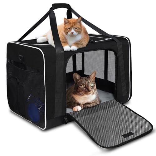 Petskd Haustier-Tragetasche, 61 x 43,2 x 43,2 cm, für große Katzen, Hunde, Haustier-Tragetasche für 2 Katzen oder mittelgroße Hunde, weiche Tragetasche für Auto, Reisen und Krankenhaus, mit 1 Box, 2 von Petskd