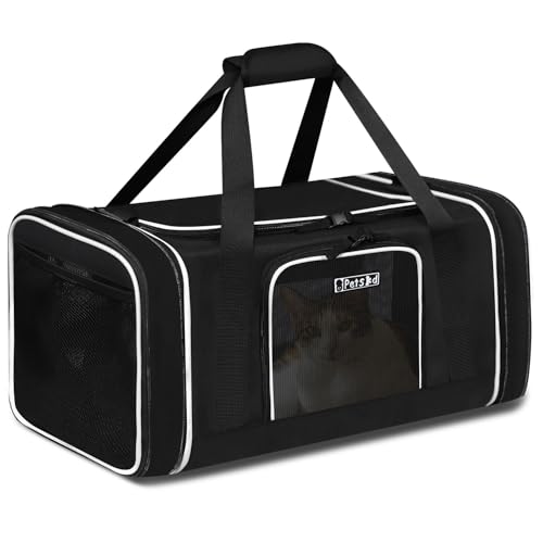 Petskd JetBlue Frontier Spirit Airline-genehmigt, weiche Haustier-Tragetasche für kleine Katzen, Hunde, mit Reißverschlüssen und kratzfestem Netz, Länge erweiterbar, 45,7 x 30,5 x 21,6 cm, Schwarz von Petskd