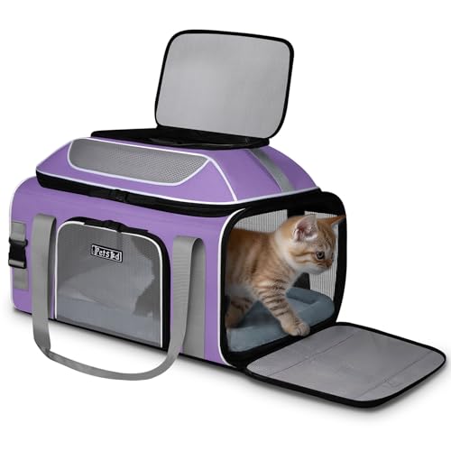 Petskd Top-erweiterbare Haustier-Tragetasche, 48,3 x 33 x 22,9 cm, für Southwest Allegiant Airlines zugelassen, weiche Tragetasche für kleine Hunde unter 6,8 kg und große Katzen unter 9 kg, Violett von Petskd