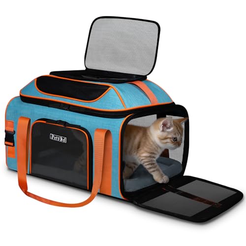 Petskd Top-erweiterbare Haustier-Tragetasche, 48,3 x 33 x 22,9 cm, Southwest Allegiant Airlines genehmigt, weiche Transporttasche für kleine Hunde unter 6,8 kg und große Katzen unter 9 kg, Blau von Petskd