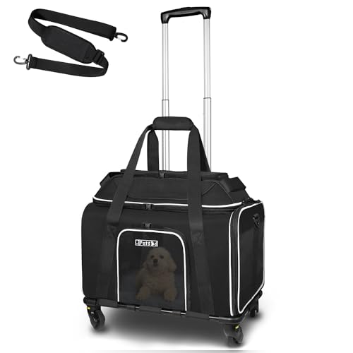 Petskd Top-erweiterbare Haustier-Tragetasche mit Rädern, 45,7 x 27,9 x 27,9 cm, Delta American United Airline genehmigt, weiche Seiten-Tragetasche für kleine Katzen und Hunde, mit feststellbaren von Petskd