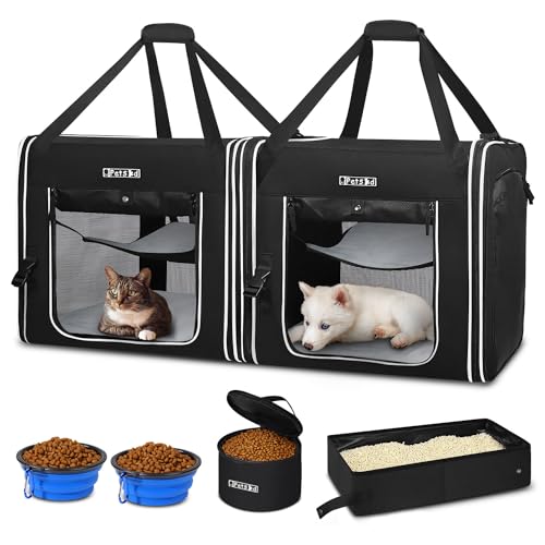 Petskd Tragbare Doppel-Katzentragetasche, 2-in-1, Katzen-Auto-Reisetasche, 91,4 x 43,2 x 43,2 cm, doppelte große Katzentrage mit Katzentoilette, Haustier-Reisetasche für mehrere Katzen, weiche, von Petskd