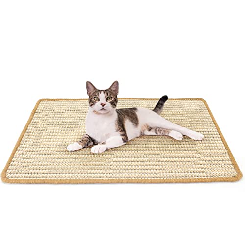 Petslucent Kratzmatte für Katzen, Sisal Kratzteppich für Hauskatzen, die Krallen Schleifen und Couchteppiche schützen Sofa Horizontales Katzenkratzmatte (60 * 40cm, Khaki-Streifen) von Petslucent