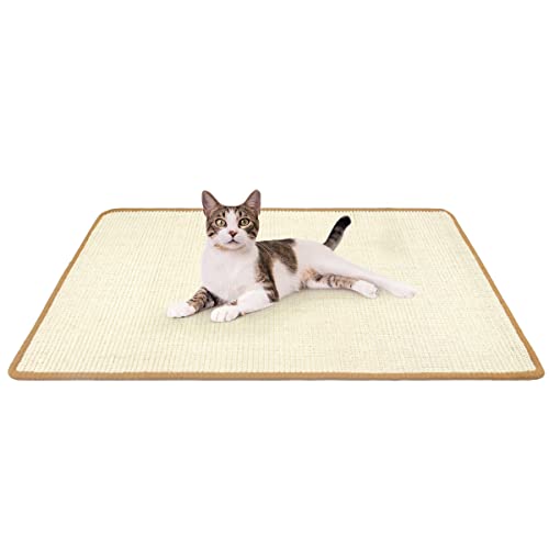 Petslucent Kratzmatte für Katzen, Sisal Kratzteppich für Hauskatzen, die Krallen Schleifen und Couchteppiche schützen Sofa Horizontales Katzenkratzmatte (80 * 50cm, Cremeweiß) von Petslucent