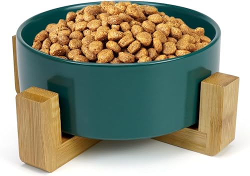 Keramik Hundenapf mit Bambusboden und Rutschfester Matte Hundenapf Grosse Hunde für alle Katzen oder mittelgroße bis große Hunde (Grün, 400 ml) von Petsnackss