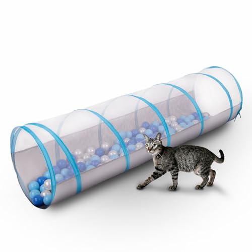 Petsona Falttunnel Für Haustiere Katzentunnel Für Katzen Hunde Mit 100 Bälle Leicht Tragbar Für Innen Und Außenbereich Einfach Zu Reinigen, Grau-Blau:Babyblau/Blau/Perle von Petsona