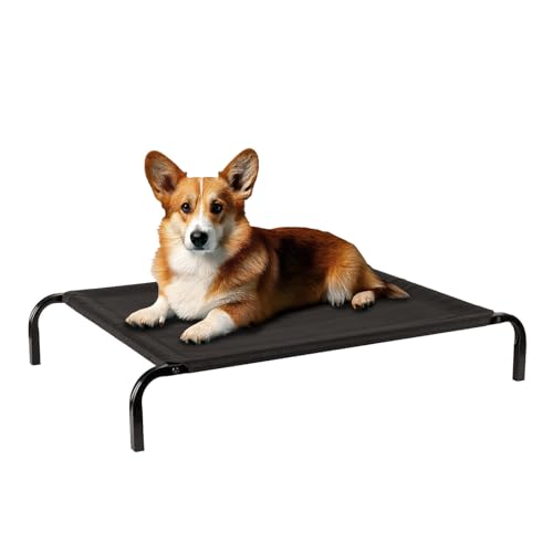 Petsona Hundebett Hundeliege Haustierbett Indoor Outdoor Erhöht Kausicher Langlebig Mittelgroße Hund Betten Haustier Bequeme Haustier-Hängematte Für Ultimative Entspannung 77X15x60cm, Schwarz von Petsona