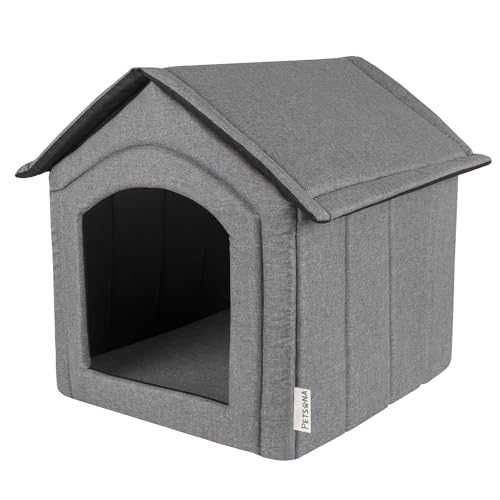 Petsona Hundehöhle Hundehütte Faltbare Mit Herausnehmbarem Dach Hundehaus Hundebett Katzenbett Haustierbett Schlafplatz Größe L, Grau von Petsona