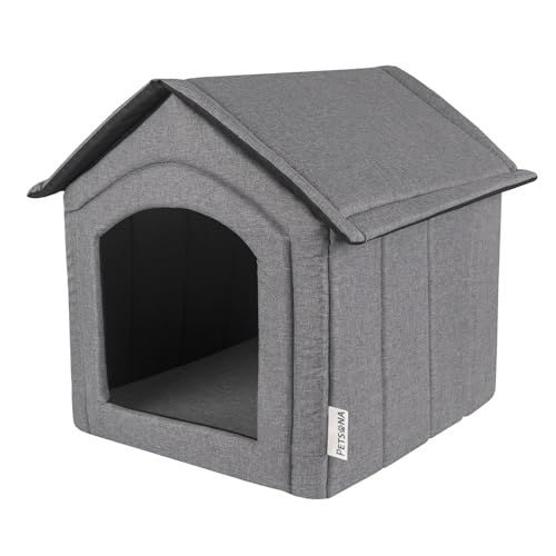 Petsona Hundehöhle Hundehütte Faltbare Mit Herausnehmbarem Dach Hundehaus Hundebett Katzenbett Haustierbett Schlafplatz Größe M, Grau von Petsona