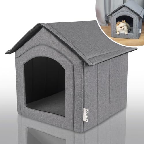 Petsona Hundehöhle Hundehütte Faltbare Mit Herausnehmbarem Dach Hundehaus Hundebett Katzenbett Haustierbett Schlafplatz Größe M, Grau von Petsona