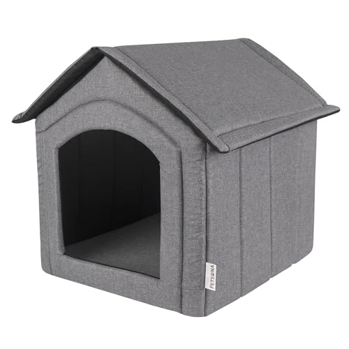 Petsona Hundehöhle Hundehütte Faltbare Mit Herausnehmbarem Dach Hundehaus Hundebett Katzenbett Haustierbett Schlafplatz Größe XL, Grau von Petsona