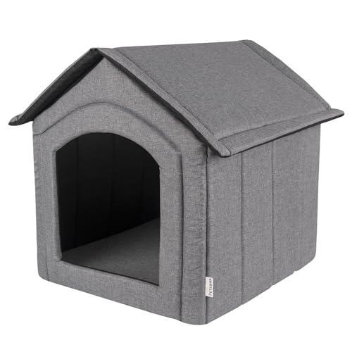 Petsona Hundehöhle Hundehütte Faltbare Mit Herausnehmbarem Dach Hundehaus Hundebett Katzenbett Haustierbett Schlafplatz Größe XXL, Grau von Petsona