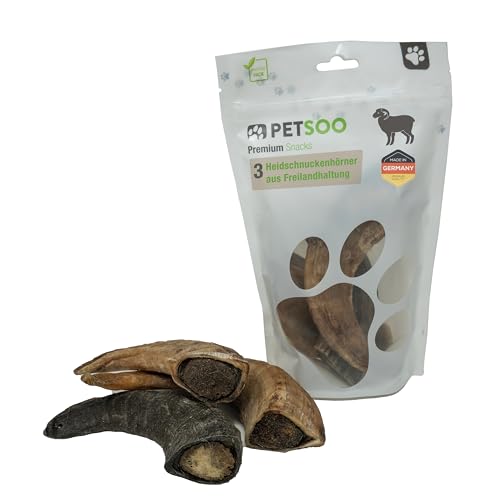 3er Pack Petsoo Heidschnuckenhörner - natürlicher Hörner Kauspaß für Hunde, schonend getrocknet, aus Freilandhaltung - Kauhorn - 15-20cm von Petsoo