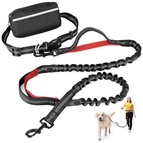 Petstars Hundeleine mit Reißverschlusstasche, einziehbare Bungee-Hüftleine mit doppelt gepolsterten Griffen und Hüftgurt, Bauchtasche für mittelgroße und große Hunde, Training, Laufen, Wandern, von Petstars