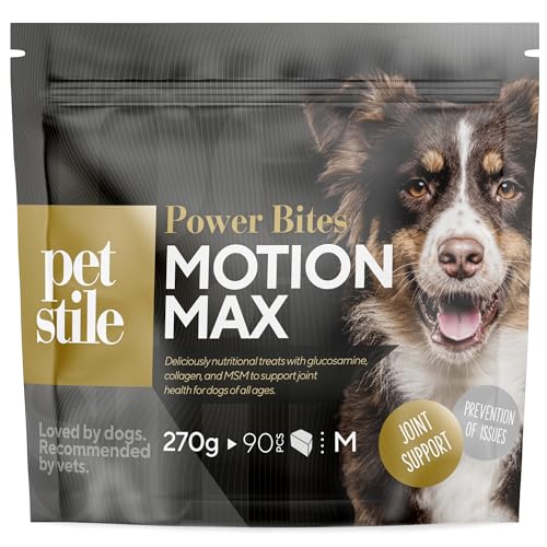 Motion Max Power-Bites, Premium-Leckerbissen zur Unterstützung der Gelenke, mit Schaffett überzogen, gefüllt mit Glucosamin, Grünlippmuschel und Kollagen – verbessert die Beweglichkeit, lindert Gelenk von Petstile