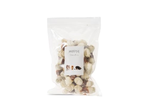 Petstyle Living Geknoteter Kauknochen mit Ente - Hundesnack - 25 Stück - 6,5-7,5cm von Petstyle Living