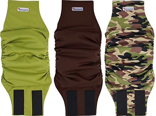 Petsweare Hundewindel für Rüden, wiederverwendbar und waschbar, weich und bequem, 3 Stück (Medium, Braun, Olivgrün, Camo) von Petsweare