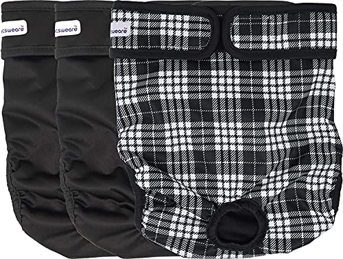 Petsweare Wasserdicht Saugfähigkeit Waschbare Robuste Wiederverwendbare Hundewindeln Läufigkeitshose Inkontinenzunterlage für Weiblichen Welpe und Hündinnen 3 Pack (Medium, Schwarz) von Petsweare