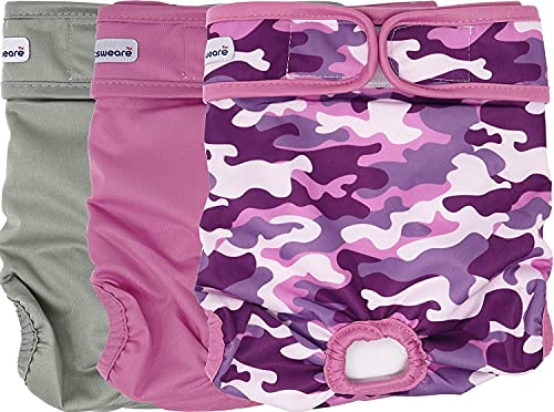 Petsweare Wasserdicht Saugfähigkeit Waschbare Robuste Wiederverwendbare Hundewindeln Läufigkeitshose Inkontinenzunterlage für Weiblichen Welpe und Hündinnen 3 Pack (XXLarge, Rosa) von Petsweare