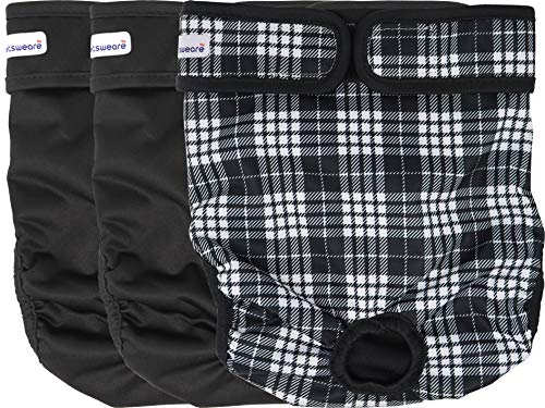 Petsweare Windeln für Hunde, wasserdicht, saugfähig, waschbar, wiederverwendbar, für Welpen und Hündinnen (Large, Schwarz, Schwarz, Scottish), 3 Stück von Petsweare