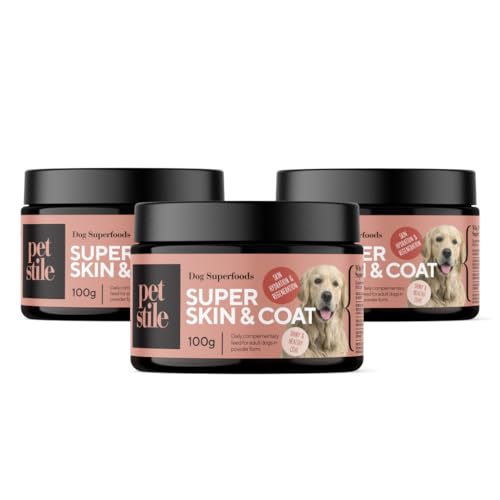 PETSY LABS Super Skin & Coat Omega 3 für Hunde, Für gesunde Haut & glänzendes Fell, Mit Omega-6, Zink, Biotin, Vitamin E, Fischöl, Reduziert Juckreiz & Fellverlust, 100g Pulver von Petsy Labs