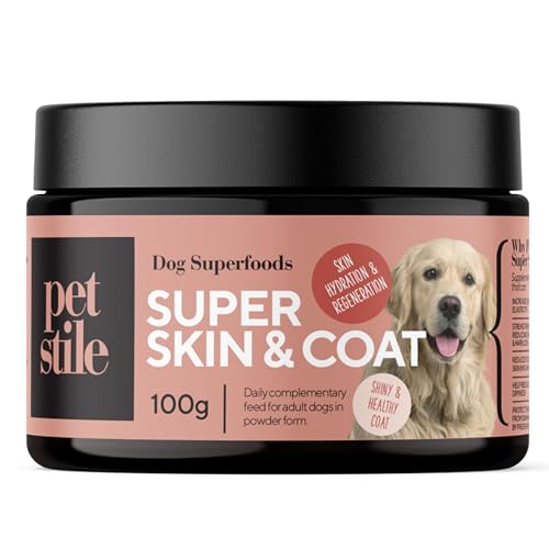 PETSY LABS Super Skin & Coat Omega 3 für Hunde, Für gesunde Haut & glänzendes Fell, Mit Omega-6, Zink, Biotin, Vitamin E, Lachsöl, Reduziert Juckreiz & Fellverlust, 100g Pulver von Petsy Labs