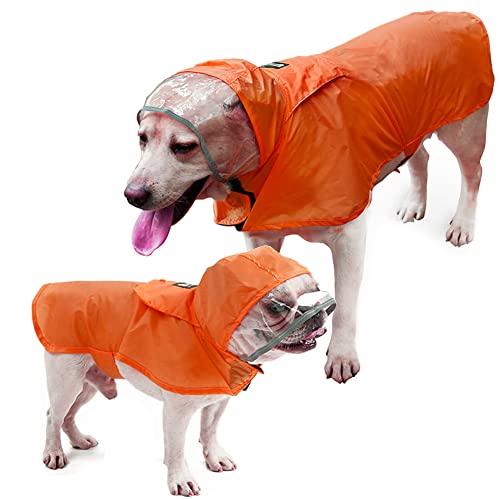 Petsyards Haustier-Regenmantel, verstaubar, mit Kapuze, reflektierende Streifen, leicht, verstellbar, Poncho für kleine, mittelgroße und große Hunde, Orange, XL von Petsyards