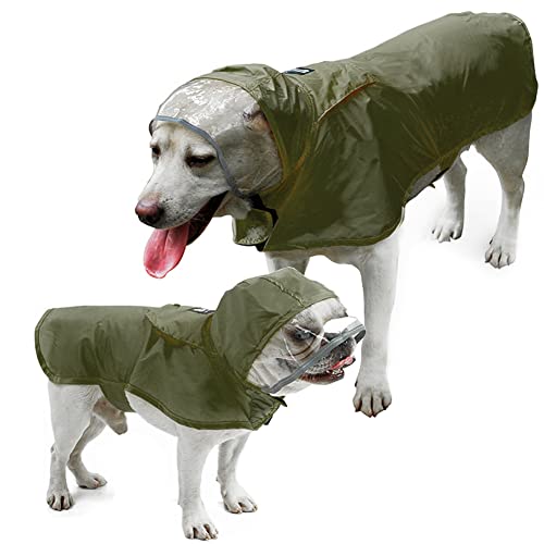 Petsyards Regenmantel Packbare Hunde-Regenjacke mit Kapuze, reflektierende Streifen, leicht, verstellbar, Poncho für kleine, mittelgroße und große Hunde, Armeegrün, XS (Rückseite: 11 Zoll) von Petsyards