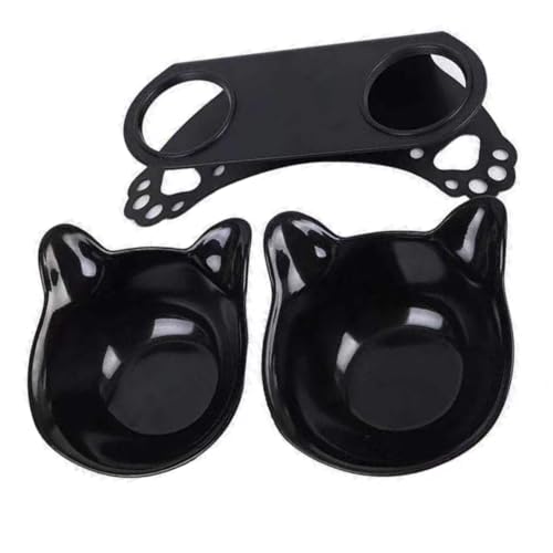 Double Cat Bowl Hundeschale mit Ständer Anti -Sliping -Katze Neigte Futtermittel Haustier Futterbehälter Transparent Doppelschale Lebensmittelschüssel Schwarz von Pettaku