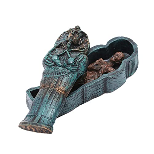 Pettaku Aquariumdekoration ägyptischer König Tutanchamun Pharao Sarkophag Sarg mit Mumienfigur Fischtank Ornament Grabstein Historische Skulptur von Pettaku