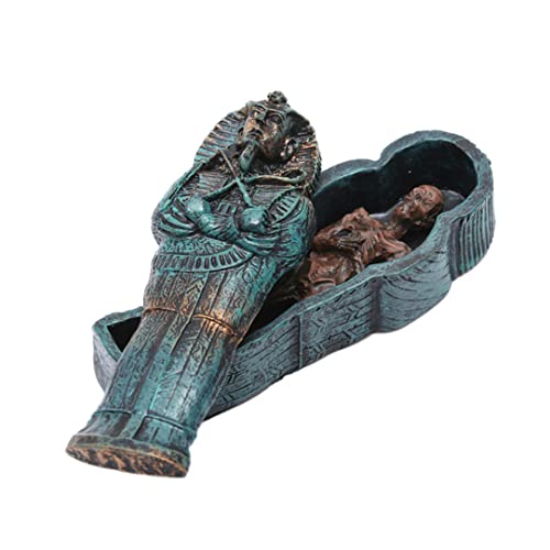 Pettaku Aquariumdekorationskulptur ägyptischer König Tutanchamun Pharao Sarkophag Sarg mit Mama Figur Set Fischtank Ornament Grabstone Historische Skulptur von Pettaku