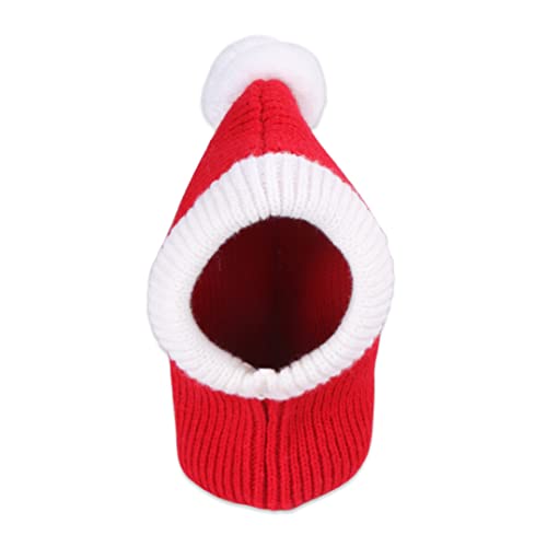 Pettaku Weihnachtshundhut lustiger Häkel Snood Hund Hut Warmer Winterheimekopf mit Pom pom rot (l) von Pettaku