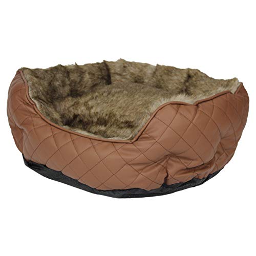 Pettimania Hundebett rund Leder mit Fellbezug braun von Pettimania