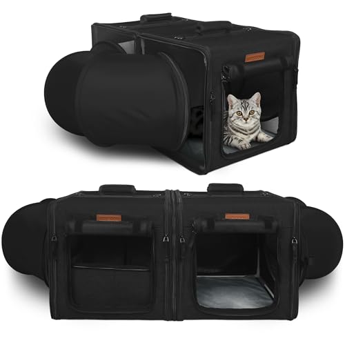 PETUX Kleine Katze Reisetasche mit Little Box, Tragbare 2-in-1 Kleine Katzentrage für 2 Katzen, Verschiedene Dly-Methoden Katzentrage Weich mit Tunnelrohr, Flanellmatte, Hängematte, Tragbare von Petux