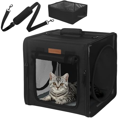 PETUX Kleine Katzen-Reisetrage mit kleiner Box für Autoreisen, tragbare Camping-kleine Katzentragetasche, Katzentrage weich mit Flanellmatte, Hängematte, tragbare Tragetasche (schwarz) von Petux