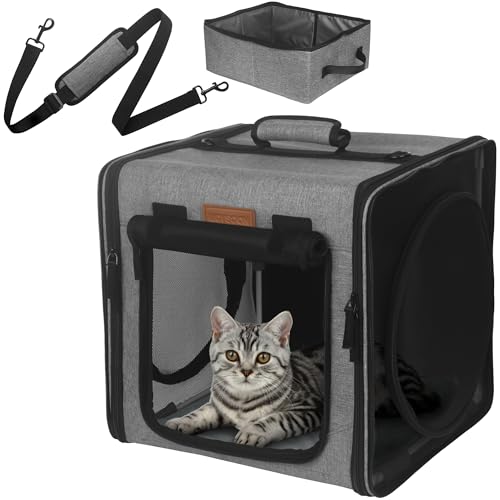 PETUX Kleine Katzen-Reisetragetasche mit kleiner Box für Autoreisen, tragbare Camping-kleine Katzentragetasche, Katzentrage weich mit Flanellmatte, Hängematte, tragbare Tragetasche (Grau) von Petux