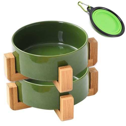 Petygooing Keramik-Hundenapf-Set mit Ständer, kleine Hundenäpfe, Futter- und Wassernapf, rutschfest, Set mit 2 Futternäpfen für Katzen, Hunde, kleine Größe, 382 g, 13 cm, Rostgrün von Petygooing