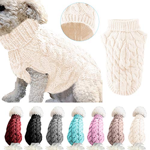 Petyoung Hundepullover Weste Warmer Mantel Haustier weiche Strickwolle Winter Pullover gestrickt Häkeln Mantel Kleidung für kleine mittlere Hunde (M, Weiß) von Petyoung