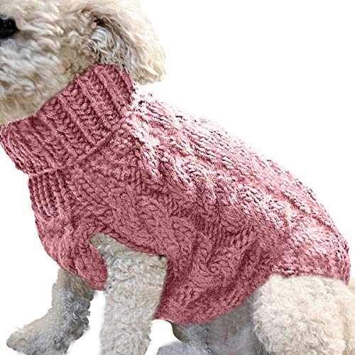 Petyoung Hundepullover Weste Warmer Mantel Haustier weiche Strickwolle Winter Pullover gestrickt Häkeln Mantel Kleidung für kleine mittlere Hunde (M, Dunkelrosa) von Petyoung