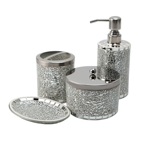 Petyoung Badezimmer Set, Badezimmer Organizer mit Zahnbürstenhalter, Seifenspender, Seifenschale, Wattestäbchen- Glas, Arbeitsplatte Vanity Organizer Modernes Badezimmer Dekor von Petyoung