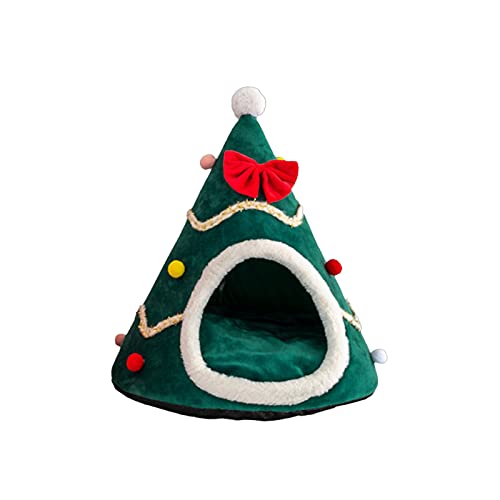 Petyoung Weihnachtsbaum Katzenhöhle,Pet Bett Weihnachten Schwamm Pet Bett Weihnachten Hut Nest mit Kissen für Katzen Hunde,Flauschiges Katzenbett für,Modisches Design aus arktischem Samt von Petyoung